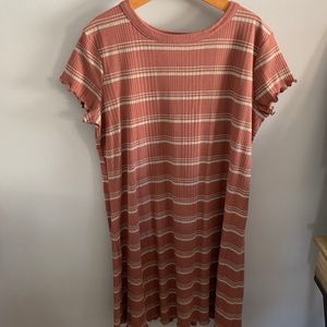 Pink/blue striped t-shirt dress